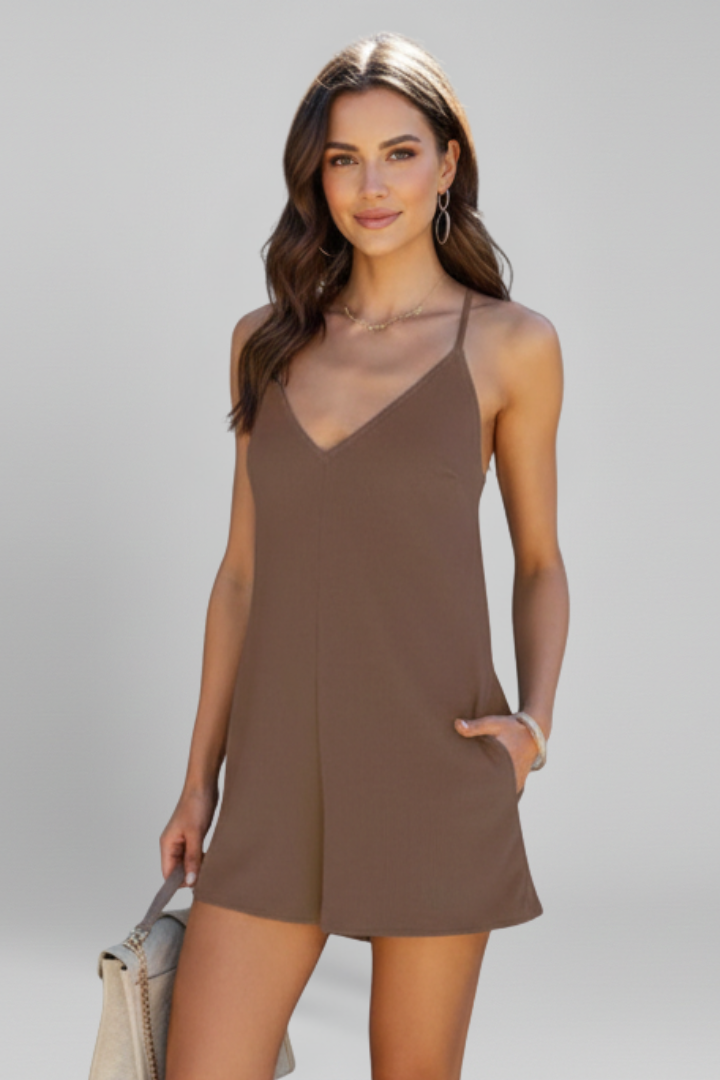 Mujer Jumpsuit con escote en V y bolsillos laterales