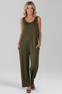Mujer Jumpsuit con escote en V y bolsillos laterales