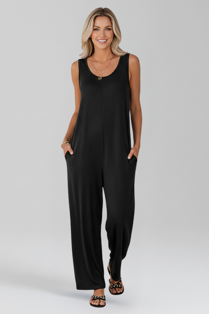 Mujer Jumpsuit con escote en V y bolsillos laterales