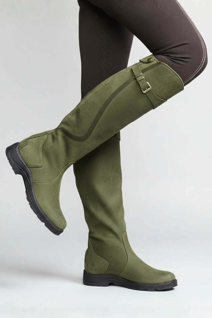 Mujer Knee-High Botas con Pull-On diseño y Rubber Sole