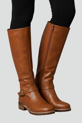 Mujer Botas Altas Hasta la Rodilla con Liso Upper y Buckle Detail
