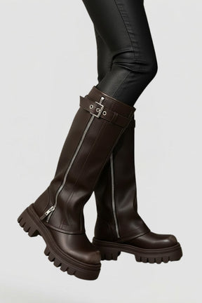 Mujer Knee High Platform Botas con Side Zipper