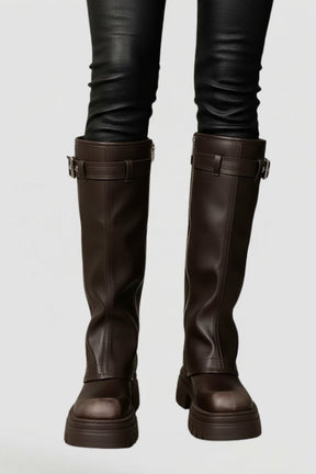 Mujer Knee High Platform Botas con Side Zipper