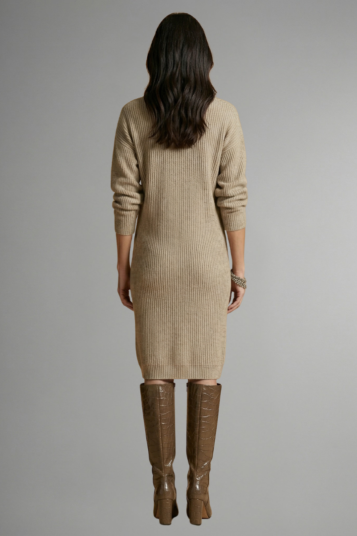 Mujer de Punto Jersey Vestido con de Canalé Texture y tapeta de botones