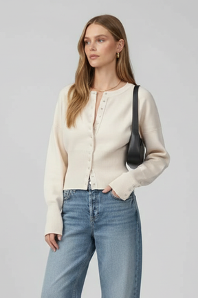 Mujer de Puntoted Cárdigan con de Cuello Redondoline y botón-Front diseño