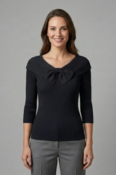 Mujer de Puntoted top con Bow Detail y Manga Largas