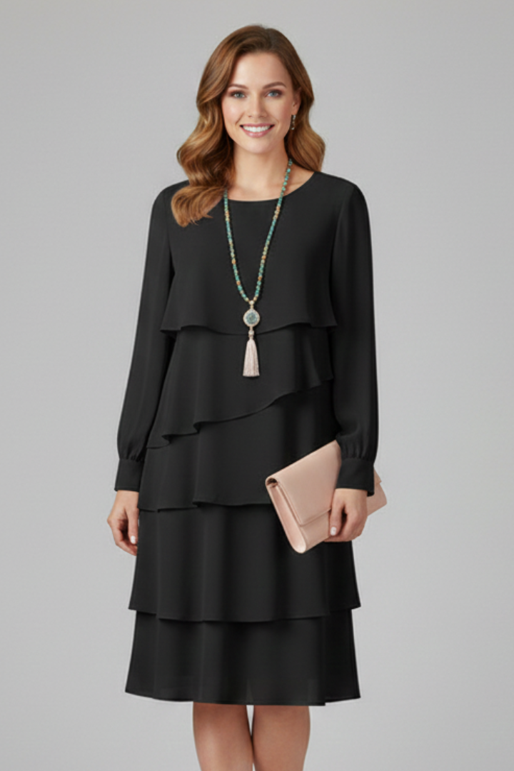 Mujer Layered Vestido de Manga Larga y Tiered Falda