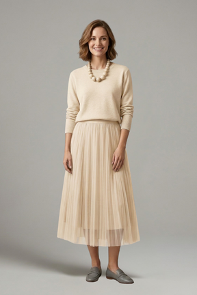 Mujer Layered Vestido con de Cuello Redondo y Plisado Falda