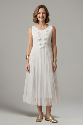 Mujer Layered Vestido con de Cuello Redondo y Plisado Falda