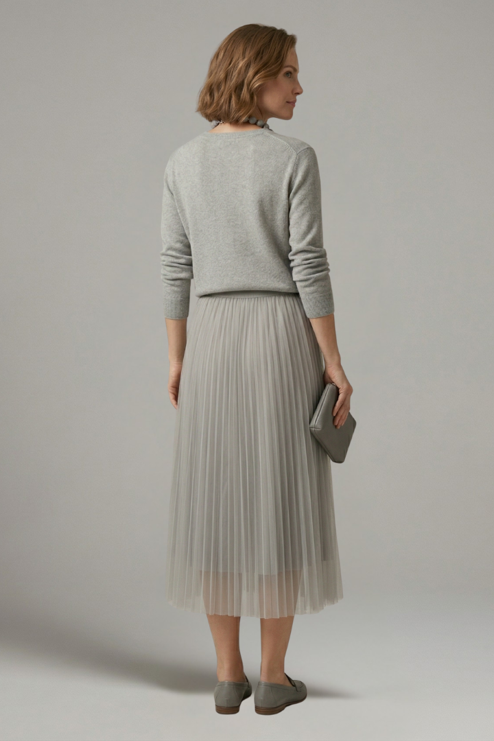 Mujer Layered Vestido con de Cuello Redondo y Plisado Falda