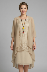 Mujer Layered Vestido con de Cuello Redondo y Sheer Overlay