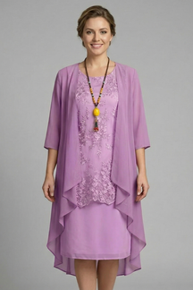 Mujer Layered Vestido con de Cuello Redondo y Sheer Overlay