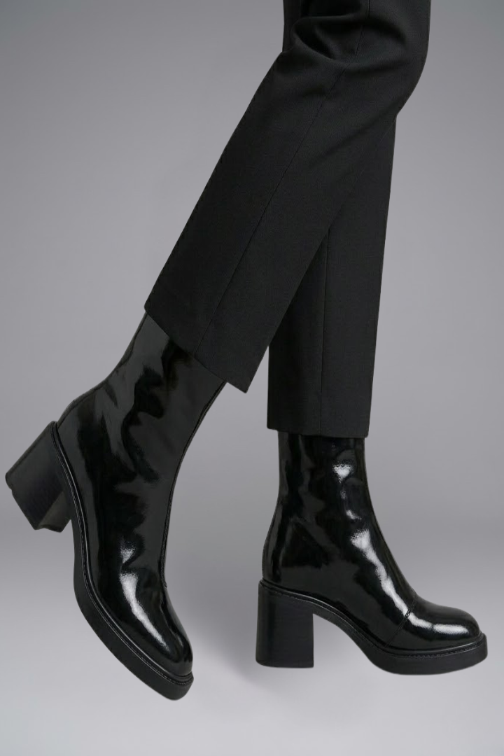 Mujer de Efecto Piel Botines con Tacón de Bloque for Fall