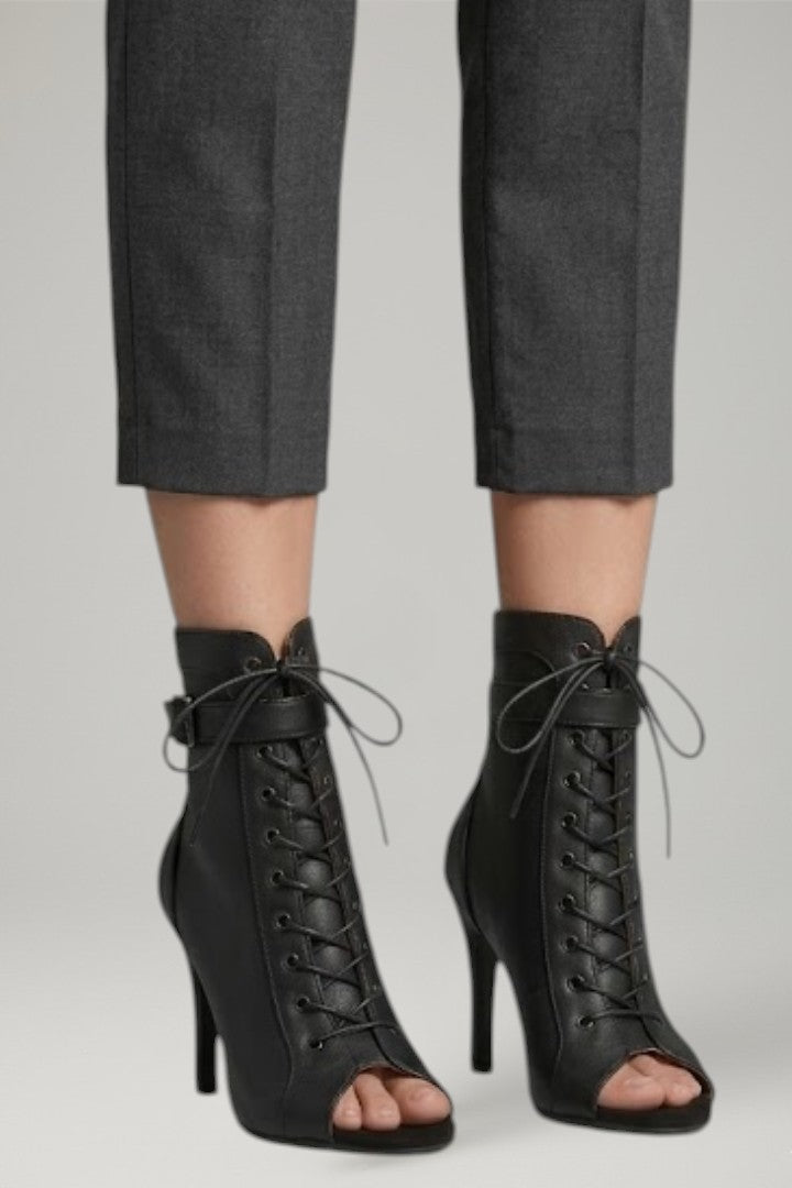 Mujer de Efecto Piel tacones con puntera abierta y Strap Fastening