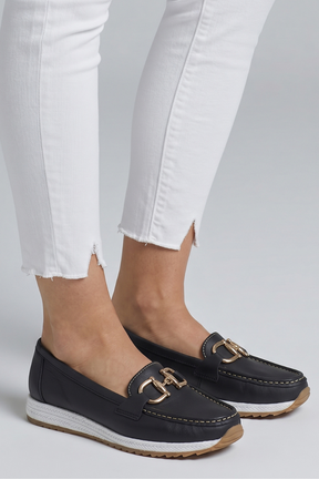 Mujer de Efecto Piel Mocasines con Metal Hardware Detail for Everyday Wear