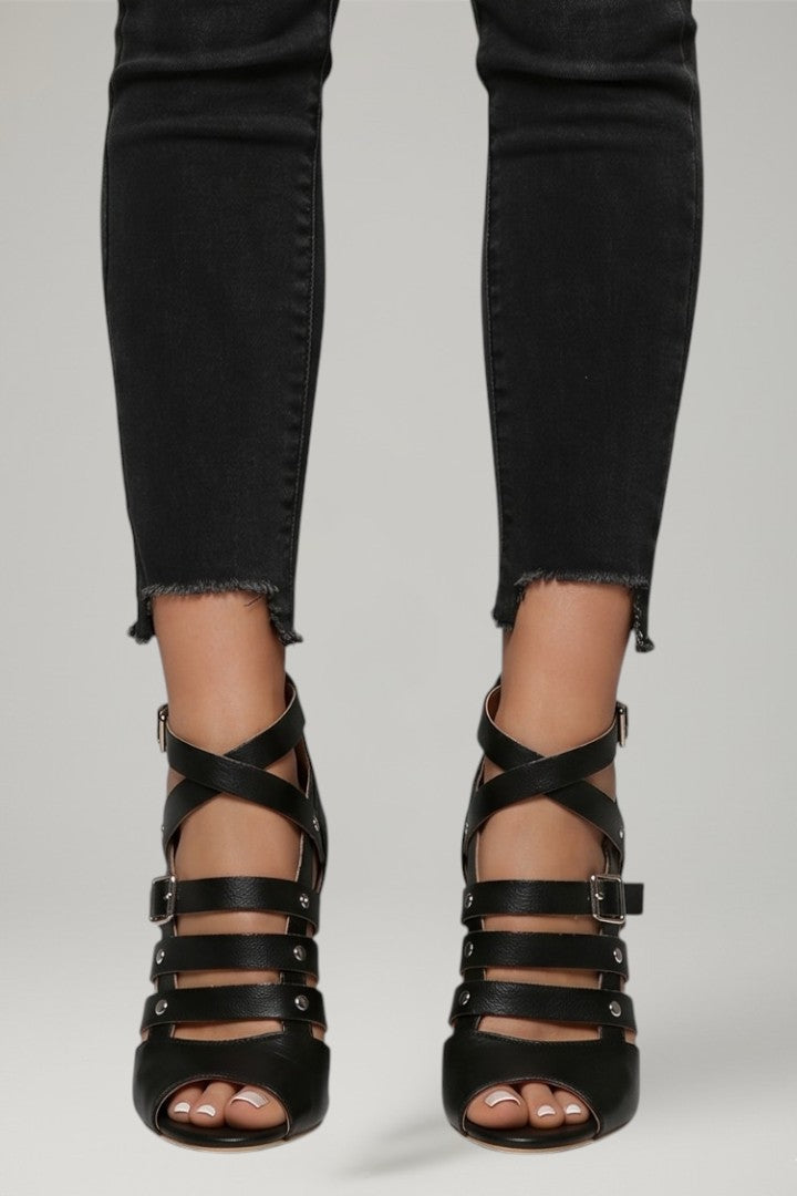 Mujer de Efecto Piel Sandalias con Zipper cierre y Stiletto Heel