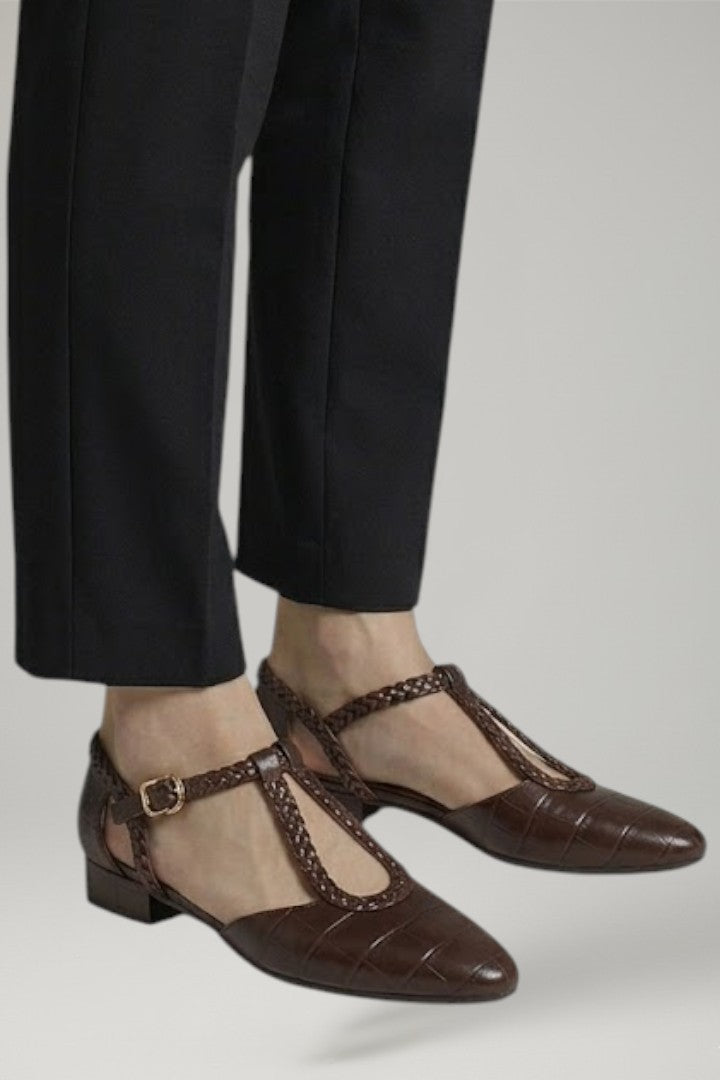 Mujer de Efecto Piel Zapatos con T Strap y Buckle
