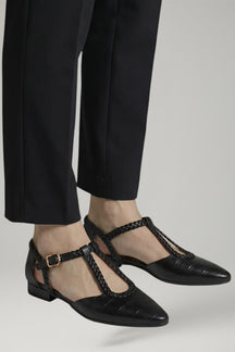 Mujer de Efecto Piel Zapatos con T Strap y Buckle