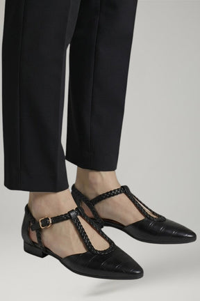 Mujer de Efecto Piel Zapatos con T Strap y Buckle