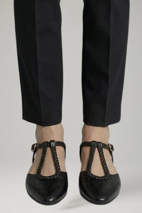 Mujer de Efecto Piel Zapatos con T Strap y Buckle