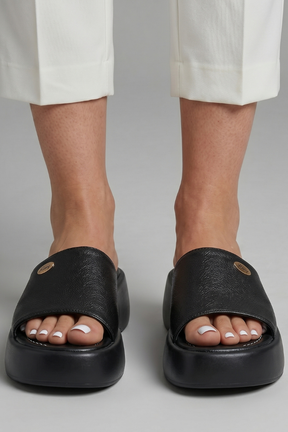 Mujer de Efecto Piel Slippers con puntera abierta y Platform Sole