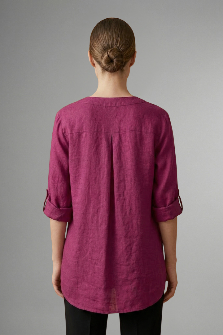Mujer Linen Blusa con cierre de botones y Roll mangas