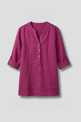 Mujer Linen Blusa con cierre de botones y Roll mangas