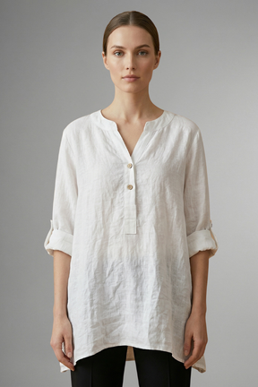 Mujer Linen Blusa con cierre de botones y Roll mangas