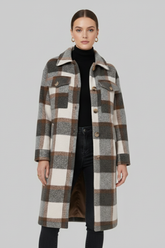 Mujer Long Abrigo con cierre frontal de botones y Checked Woven Surface