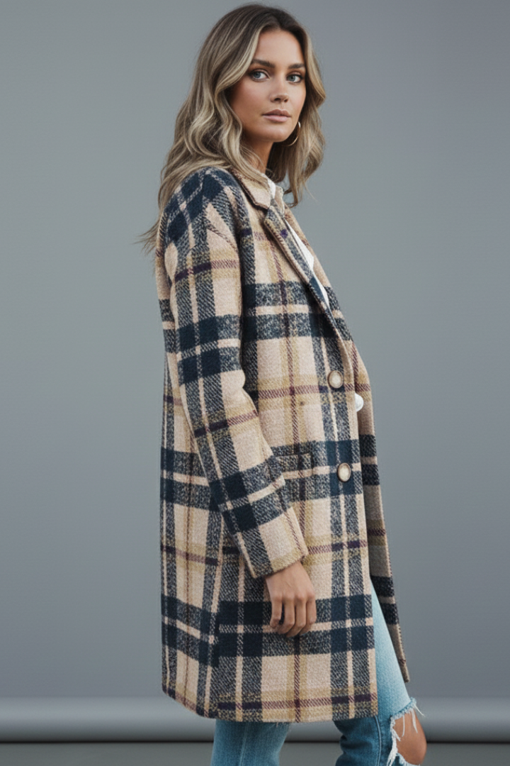 Mujer Long Abrigo con botones y Lapel