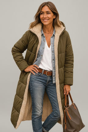 Mujer Long Abrigo con Hood y Zip