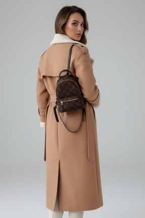 Mujer Long Abrigo con Lapel cuello y Trim Detailing