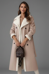 Mujer Long Abrigo con Lapel cuello y Trim Detailing