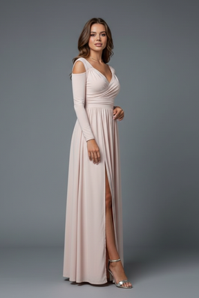Mujer Long Vestido con de Cuello en V y Side Slit