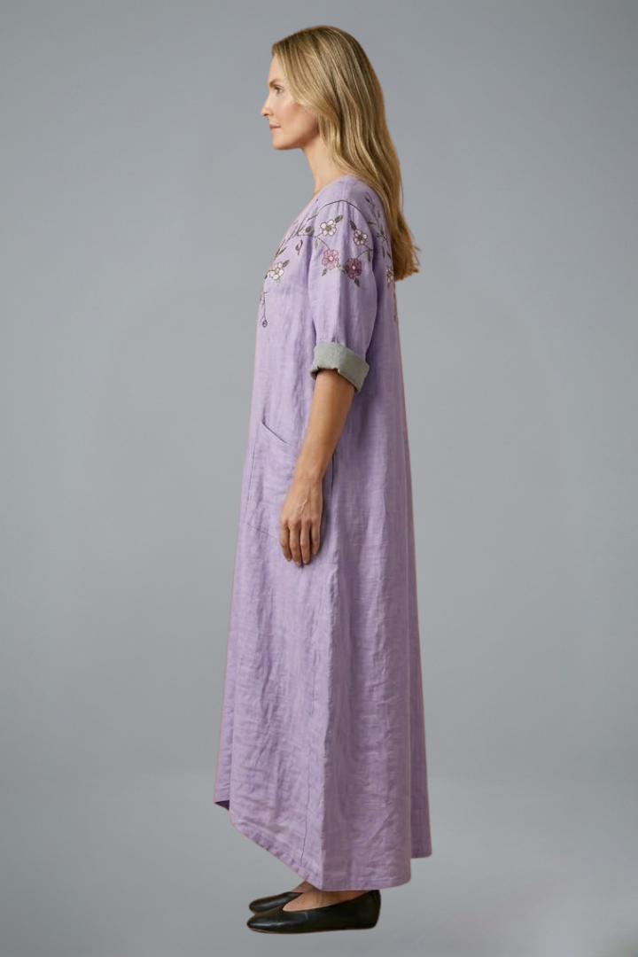 Mujer Vestido Largo con Embroidery y bolsillos laterales