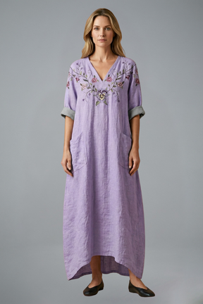 Mujer Vestido Largo con Embroidery y bolsillos laterales