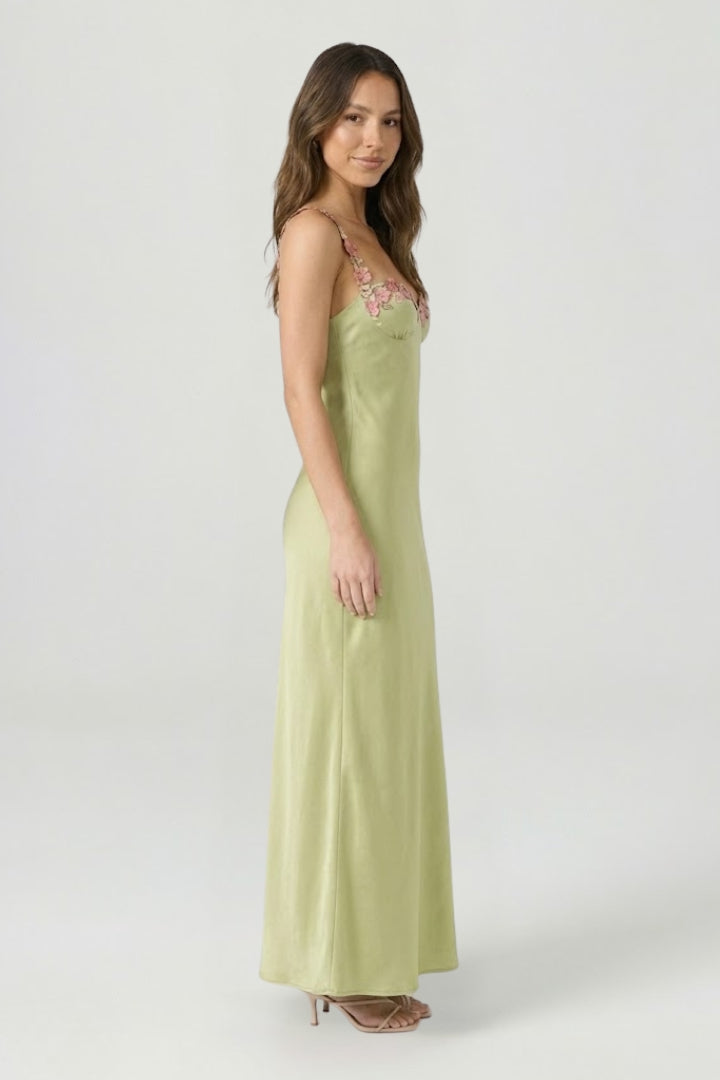 Mujer Vestido Largo con Floral Embroidery y Shaped Silhouette