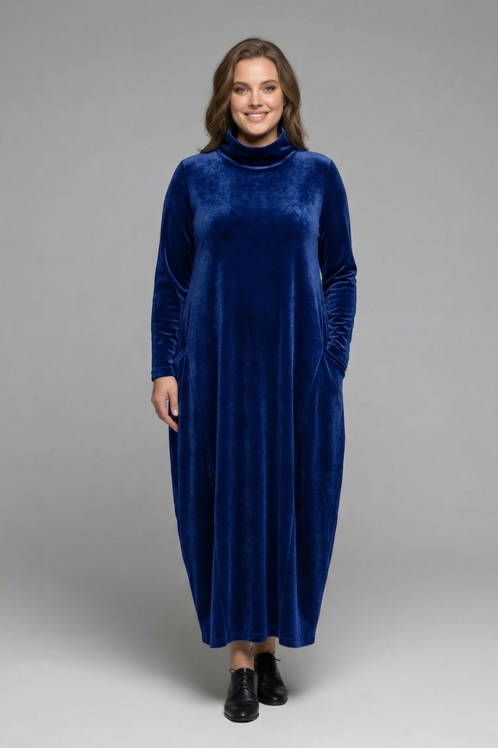 Mujer Vestido Largo con cuello alto y Manga Largas