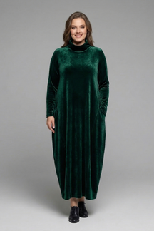 Mujer Vestido Largo con cuello alto y Manga Largas