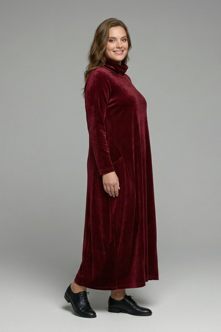 Mujer Vestido Largo con cuello alto y Manga Largas