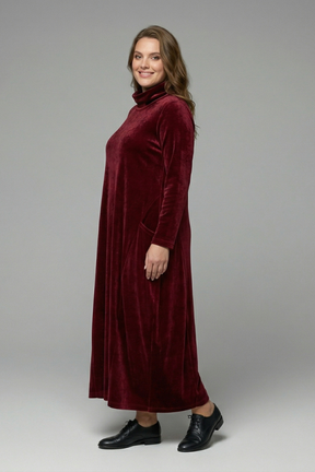 Mujer Vestido Largo con cuello alto y Manga Largas