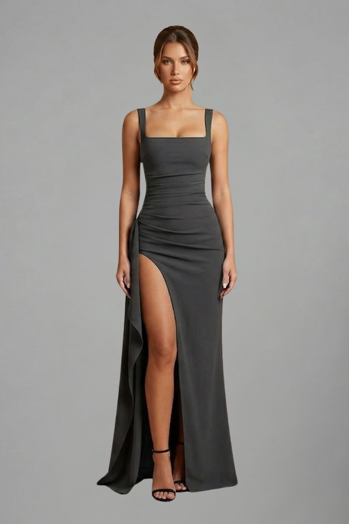 Mujer Vestido Largo con Open Back y Slip diseño