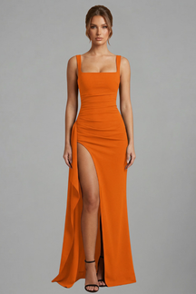 Mujer Vestido Largo con Open Back y Slip diseño
