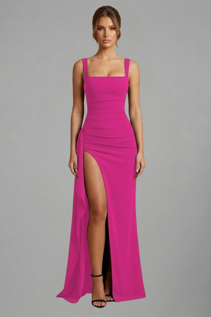Mujer Vestido Largo con Open Back y Slip diseño