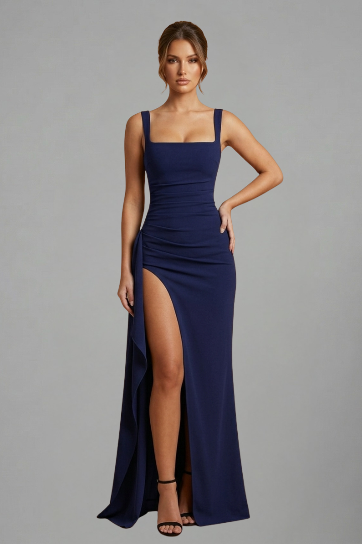 Mujer Vestido Largo con Open Back y Slip diseño