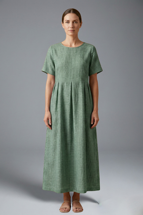 Mujer Vestido Largo con Plisado cintura y bolsillos laterales