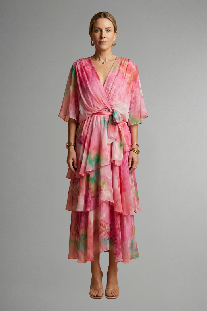 Mujer Vestido Largo con Printed Surface y Flowing Falda