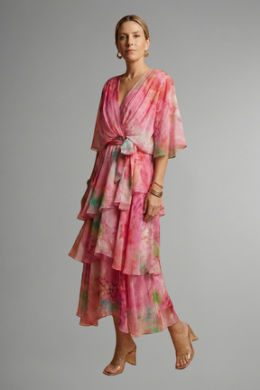 Mujer Vestido Largo con Printed Surface y Flowing Falda