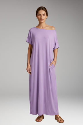 Mujer Vestido Largo con de Cuello Redondo y Flowing Falda