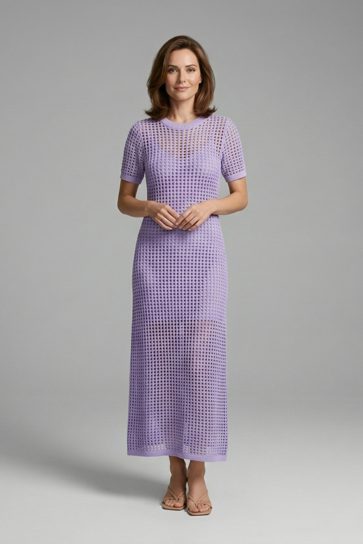 Mujer Vestido Largo con Manga Cortas y Cut-Out Surface